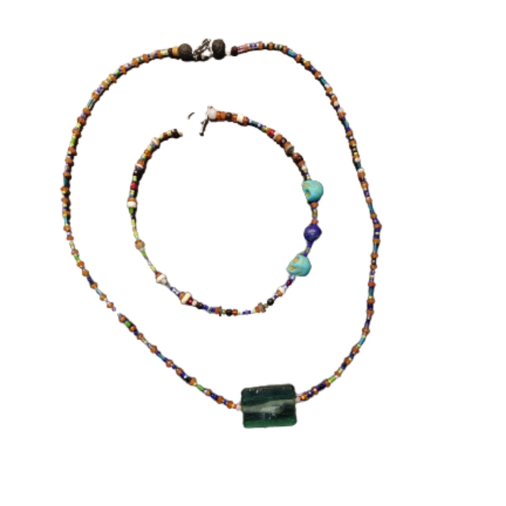 Hand built unique necklac and wrap around bracelet